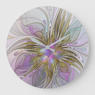 Floral kleurrijk Abstract fractal met roze en goud Grote Klok