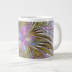 Floral kleurrijk Abstract fractal met roze en goud Grote Koffiekop