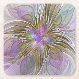 Floral kleurrijk Abstract fractal met roze en goud Kartonnen Onderzetters