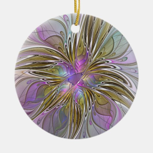 Floral kleurrijk Abstract fractal met roze en goud Keramisch Ornament (Voorkant)