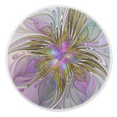 Floral kleurrijk Abstract fractal met roze en goud Keramische Knop (Voorkant)