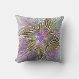 Floral kleurrijk Abstract fractal met roze en goud Kussen