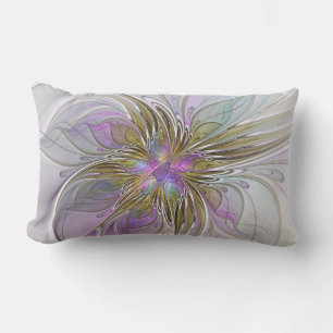 Floral kleurrijk Abstract fractal met roze en goud Kussen