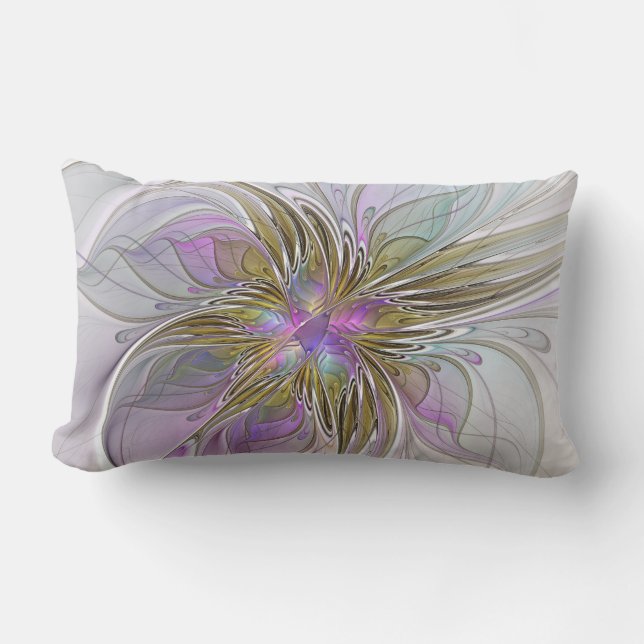 Floral kleurrijk Abstract fractal met roze en goud Kussen (Voorkant)