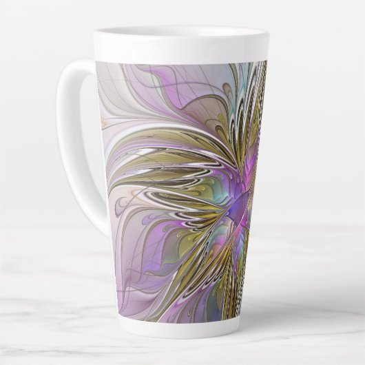 Floral kleurrijk Abstract fractal met roze en goud Latte Mok (Linkerhoek)