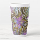Floral kleurrijk Abstract fractal met roze en goud Latte Mok (Voorkant)