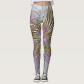Floral kleurrijk Abstract fractal met roze en goud Leggings (Voorkant)