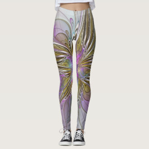 Floral kleurrijk Abstract fractal met roze en goud Leggings