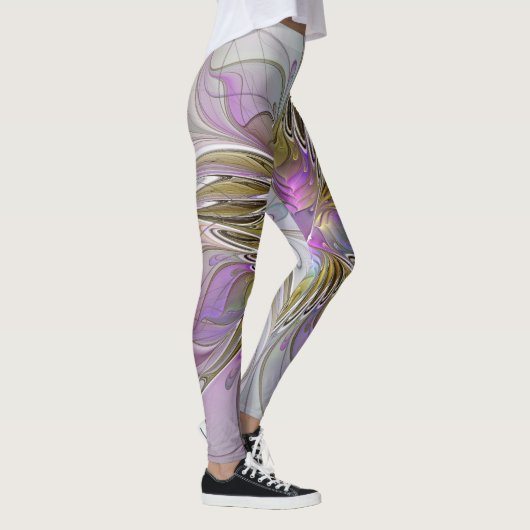 Floral kleurrijk Abstract fractal met roze en goud Leggings (Rechts)