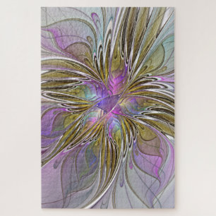 Floral kleurrijk Abstract fractal met roze en goud Legpuzzel