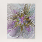Floral kleurrijk Abstract fractal met roze en goud Legpuzzel (Verticaal)