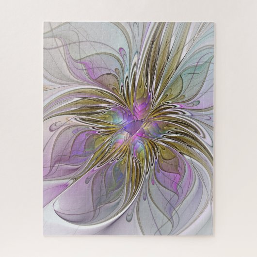 Floral kleurrijk Abstract fractal met roze en goud Legpuzzel (Verticaal)