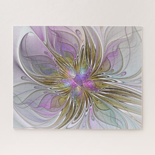 Floral kleurrijk Abstract fractal met roze en goud Legpuzzel (Horizontaal)