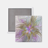 Floral kleurrijk Abstract fractal met roze en goud Magneet (Voorkant / Achterkant)