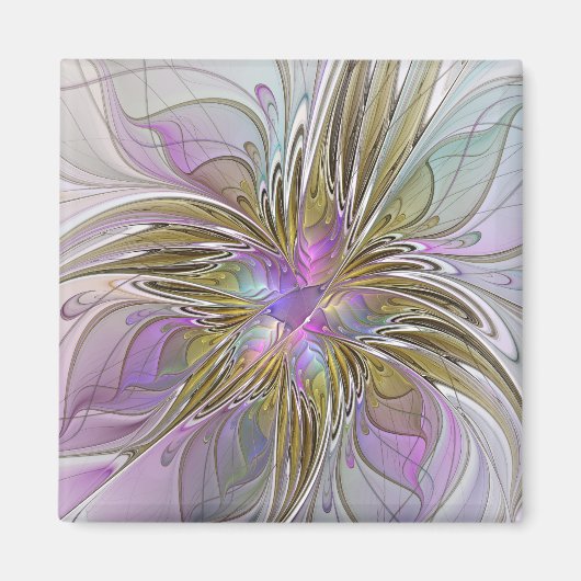Floral kleurrijk Abstract fractal met roze en goud Magneet (Voorkant)