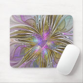 Floral kleurrijk Abstract fractal met roze en goud Muismat (Met muis)