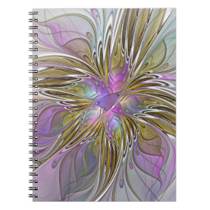 Floral kleurrijk Abstract fractal met roze en goud Notitieboek
