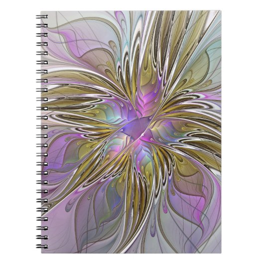 Floral kleurrijk Abstract fractal met roze en goud Notitieboek (Voorkant)