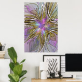 Floral kleurrijk Abstract fractal met roze en goud Poster (Thuiskantoor)