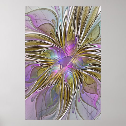Floral kleurrijk Abstract fractal met roze en goud Poster (Voorkant)