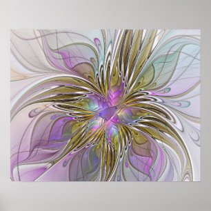 Floral kleurrijk Abstract fractal met roze en goud Poster