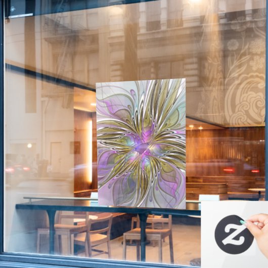 Floral kleurrijk Abstract fractal met roze en goud Raamsticker (Cafe Raam)