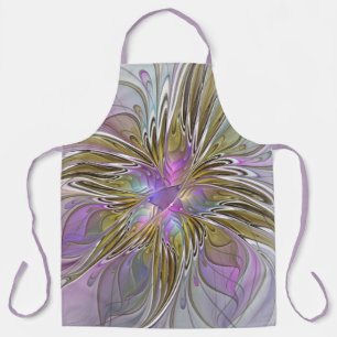Floral kleurrijk Abstract fractal met roze en goud Schort