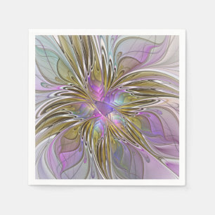 Floral kleurrijk Abstract fractal met roze en goud Servet