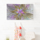 Floral kleurrijk Abstract fractal met roze en goud Spandoek (Insitu)