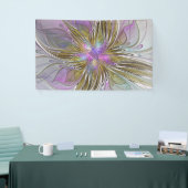 Floral kleurrijk Abstract fractal met roze en goud Spandoek (Beurs)