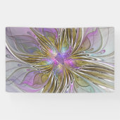 Floral kleurrijk Abstract fractal met roze en goud Spandoek (Horizontaal)