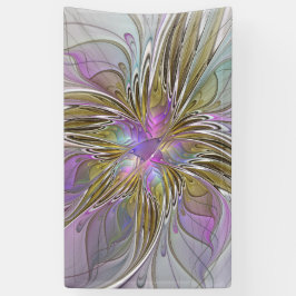 Floral kleurrijk Abstract fractal met roze en goud Spandoek