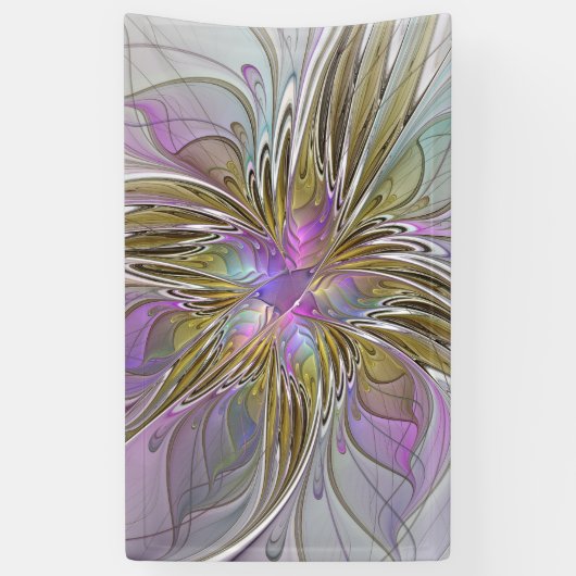 Floral kleurrijk Abstract fractal met roze en goud Spandoek (Verticaal)