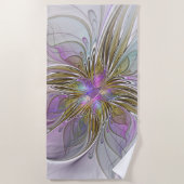Floral kleurrijk Abstract fractal met roze en goud Strandlaken (Voorkant)