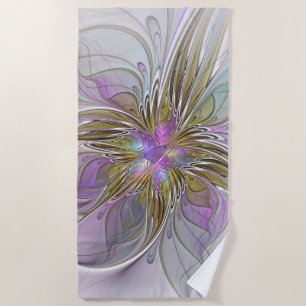 Floral kleurrijk Abstract fractal met roze en goud Strandlaken
