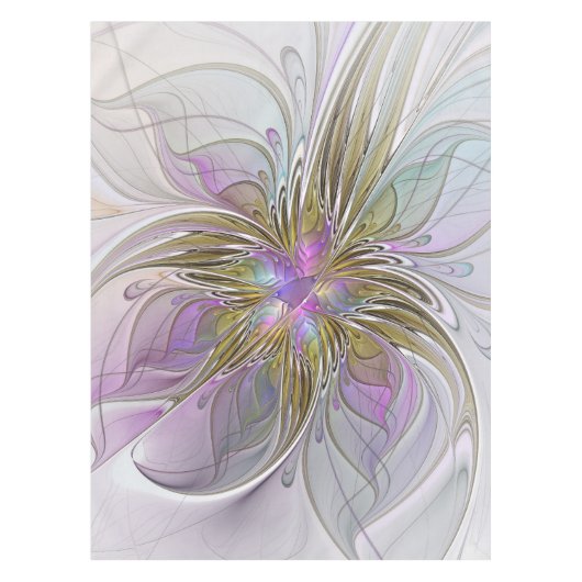 Floral kleurrijk Abstract fractal met roze en goud Tafelkleed (Voorkant)