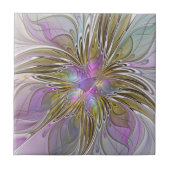 Floral kleurrijk Abstract fractal met roze en goud Tegeltje (Voorkant)