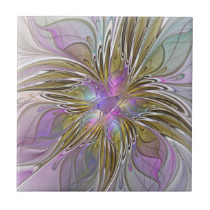 Floral kleurrijk Abstract fractal met roze en goud Tegeltje