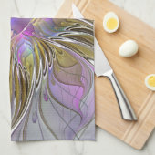 Floral kleurrijk Abstract fractal met roze en goud Theedoek (Quarter Fold)