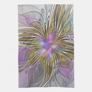 Floral kleurrijk Abstract fractal met roze en goud Theedoek