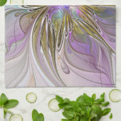 Floral kleurrijk Abstract fractal met roze en goud Theedoek (Gevouwen)