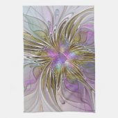 Floral kleurrijk Abstract fractal met roze en goud Theedoek (Verticaal)