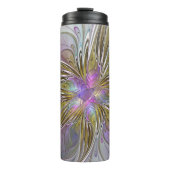 Floral kleurrijk Abstract fractal met roze en goud Thermosbeker (Voorkant)