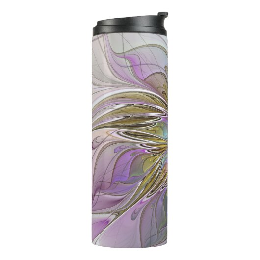 Floral kleurrijk Abstract fractal met roze en goud Thermosbeker (Gedraaid links)