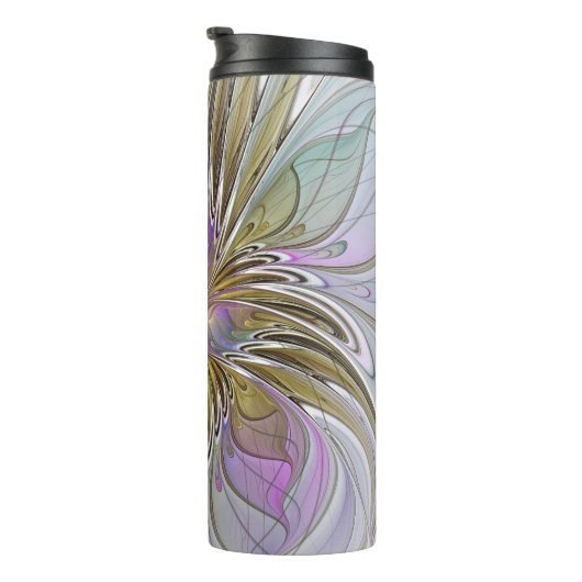 Floral kleurrijk Abstract fractal met roze en goud Thermosbeker (Geroteerd rechts)