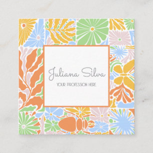 Floral Kleurrijk Retro Lijst Vierkante Visitekaartje