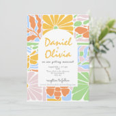 Floral Kleurrijke Retro Botanische Lijst bruiloft Kaart (Staand voorkant)