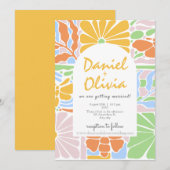 Floral Kleurrijke Retro Botanische Lijst bruiloft Kaart (Voorkant / Achterkant)