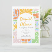 Floral Kleurrijke Retro Botanische Lijst bruiloft Kaart (Staand voorkant)