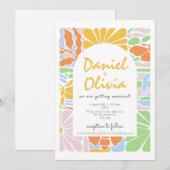 Floral Kleurrijke Retro Botanische Lijst bruiloft Kaart (Voorkant / Achterkant)